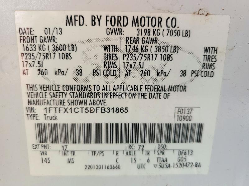 2013 Ford F150 მანქანა იყიდება აუქციონზე, vin: 1FTFX1CT5DFB31865, აუქციონის ნომერი: 72789916