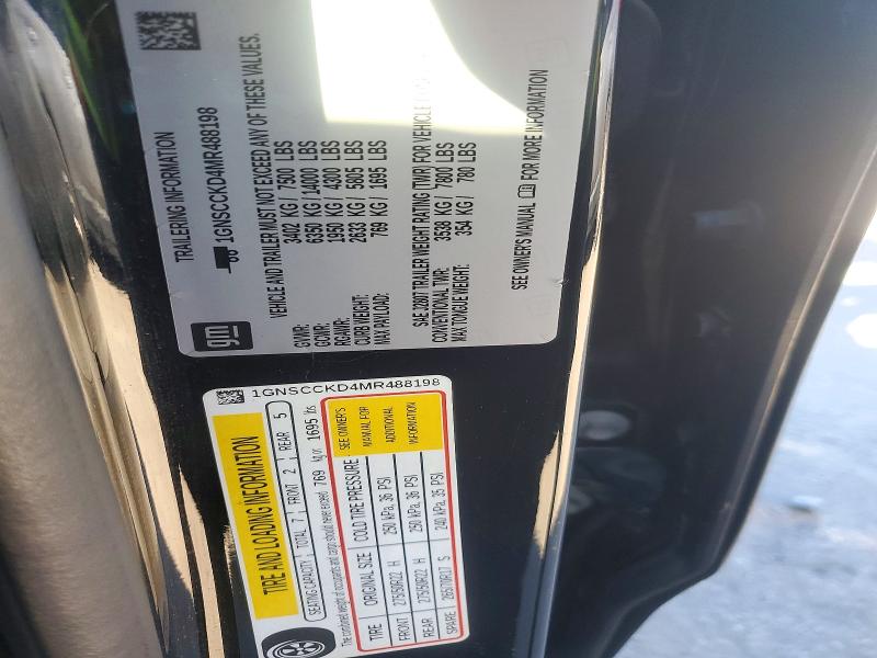 Aukcja sprzedaży 2021 Chevrolet Suburban, vin: 1GNSCCKD4MR488198, numer aukcji: 72477626