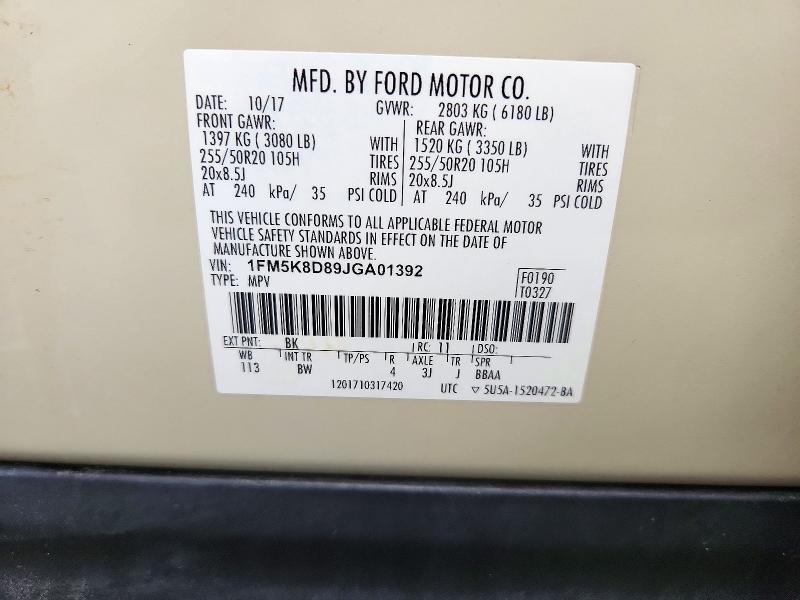 Продажа на аукционе авто 2018 Ford Explorer, vin: 1FM5K8D89JGA01392, номер лота: 72186016