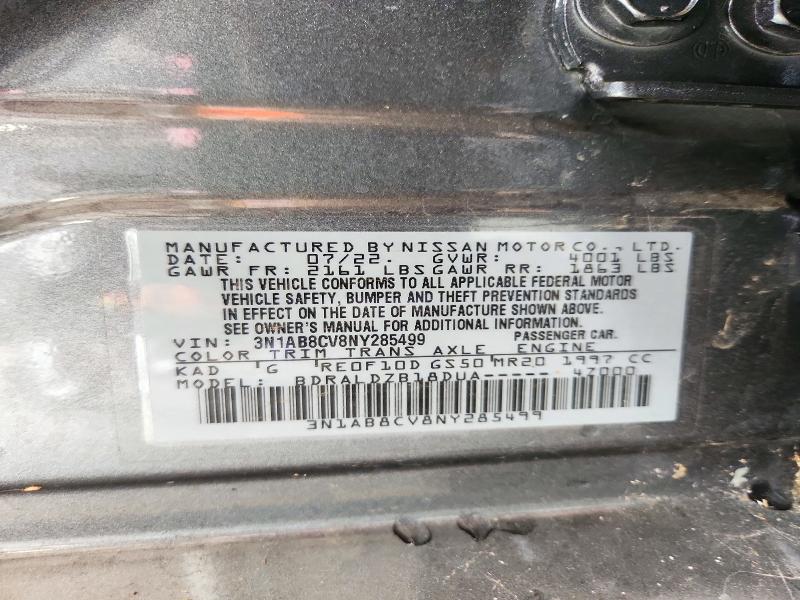 72242456 :رقم المزاد ، 3N1AB8CV8NY285499 vin ، 2022 Nissan Sentra مزاد بيع