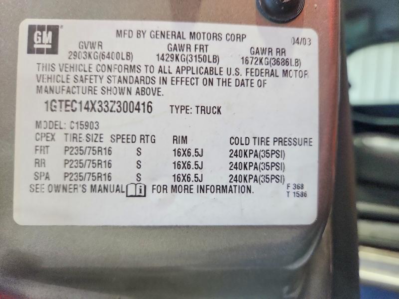 71743996 :رقم المزاد ، 1GTEC14X33Z300416 vin ، 2003 Gmc New Sierra مزاد بيع