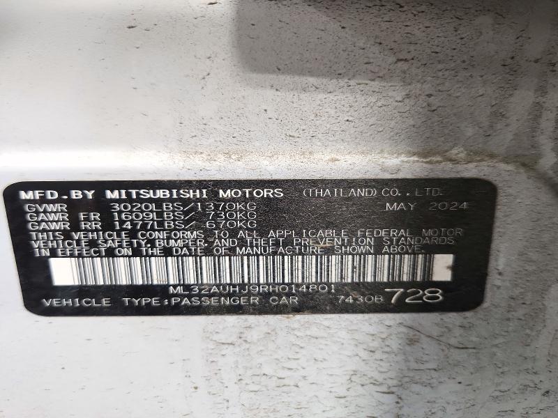 Aukcja sprzedaży 2024 Mitsubishi Mirage, vin: ML32AUHJ9RH014801, numer aukcji: 72154356