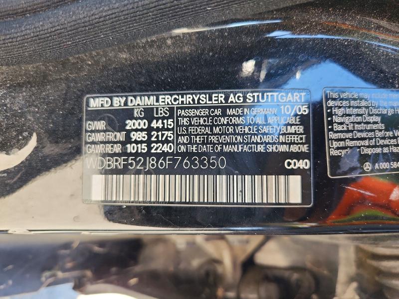 Aukcja sprzedaży 2006 Mercedes-benz C, vin: WDBRF52J86F763350, numer aukcji: 68575276