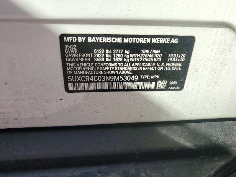 Auction sale of the 2022 Bmw X5, vin: 5UXCR4C03N9M53049, lot number: 72421396