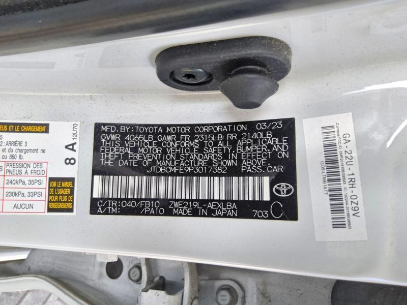 Продаж на аукціоні авто 2023 Toyota Corolla Hybrid, vin: JTDBCMFE9P3017382, номер лоту: 69921926