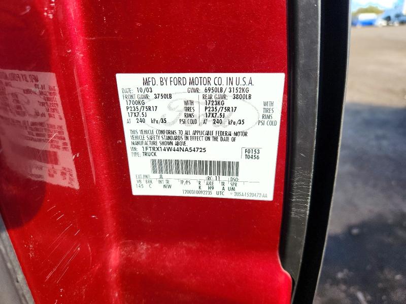Продаж на аукціоні авто 2004 Ford F150, vin: 1FTRX14W44NA54725, номер лоту: 72888446