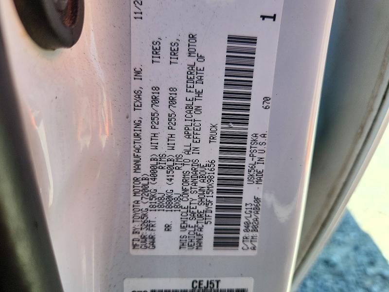 Aukcja sprzedaży 2021 Toyota Tundra, vin: 5TFDY5F15MX981656, numer aukcji: 71768546