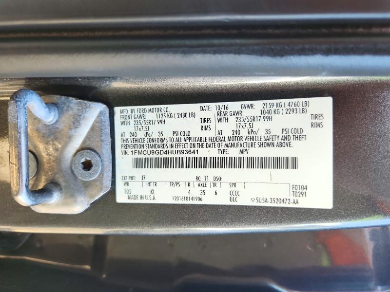 72694276 :رقم المزاد ، 1FMCU9GD4HUB93641 vin ، 2017 Ford Escape مزاد بيع
