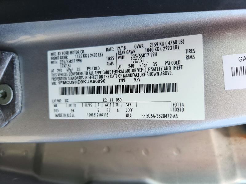 Продажа на аукционе авто 2019 Ford Escape, vin: 1FMCU9HD9KUA66096, номер лота: 72693966