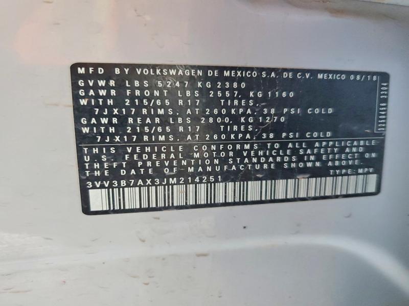 Продажа на аукционе авто 2018 Volkswagen Tiguan, vin: 3VV3B7AX3JM214251, номер лота: 71272286