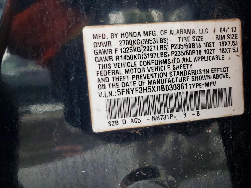 Aukcja sprzedaży 2013 Honda Pilot, vin: 5FNYF3H5XDB030861, numer aukcji: 71580916