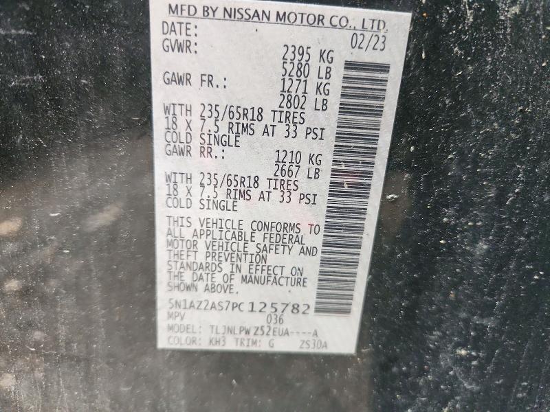2023 Nissan Murano მანქანა იყიდება აუქციონზე, vin: 5N1AZ2AS7PC125782, აუქციონის ნომერი: 72791536