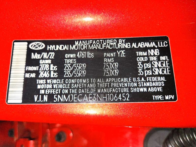 71764446 :رقم المزاد ، 5NMJECAE3NH106452 vin ، 2022 Hyundai Tucson مزاد بيع
