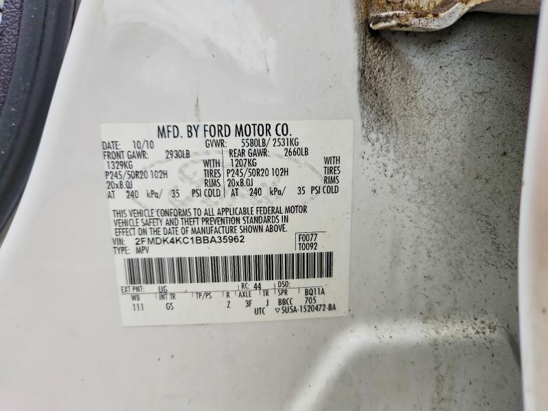 2011 Ford Edge მანქანა იყიდება აუქციონზე, vin: 2FMDK4KC1BBA35962, აუქციონის ნომერი: 71368316