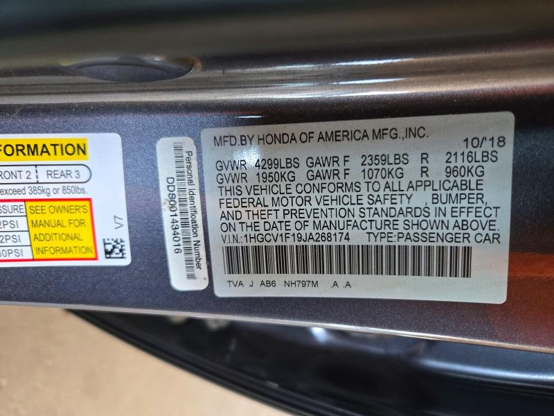 Продажа на аукционе авто 2018 Honda Accord, vin: 1HGCV1F19JA268174, номер лота: 72271166