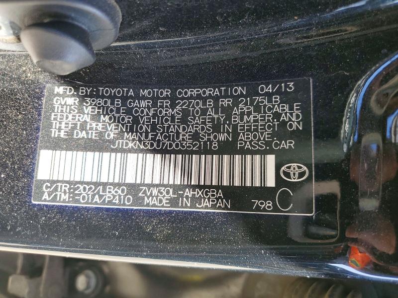 Продажа на аукционе авто 2013 Toyota Prius, vin: JTDKN3DU7D0352118, номер лота: 72191606