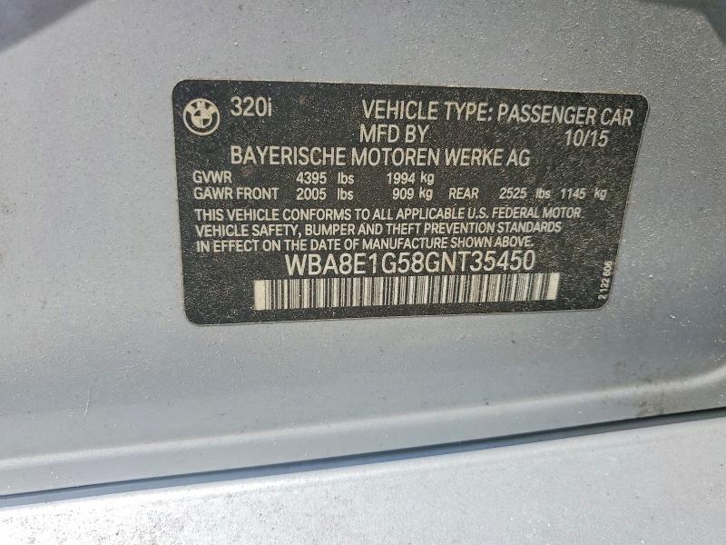 70930626 :رقم المزاد ، WBA8E1G58GNT35450 vin ، 2016 Bmw 320 مزاد بيع
