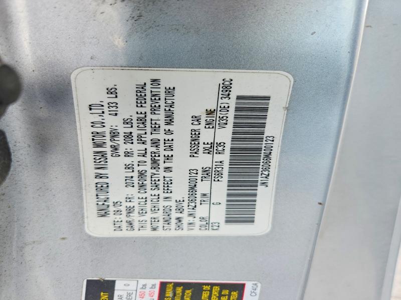 Aukcja sprzedaży 2006 Nissan 350z, vin: JN1AZ36D66M400123, numer aukcji: 71424116