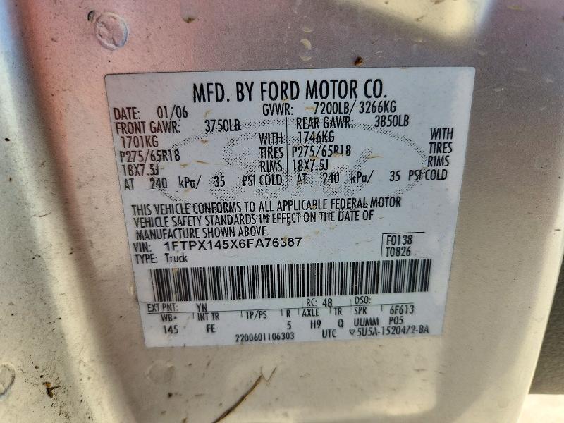 72088326 :رقم المزاد ، 1FTPX145X6FA76367 vin ، 2006 Ford F150 مزاد بيع