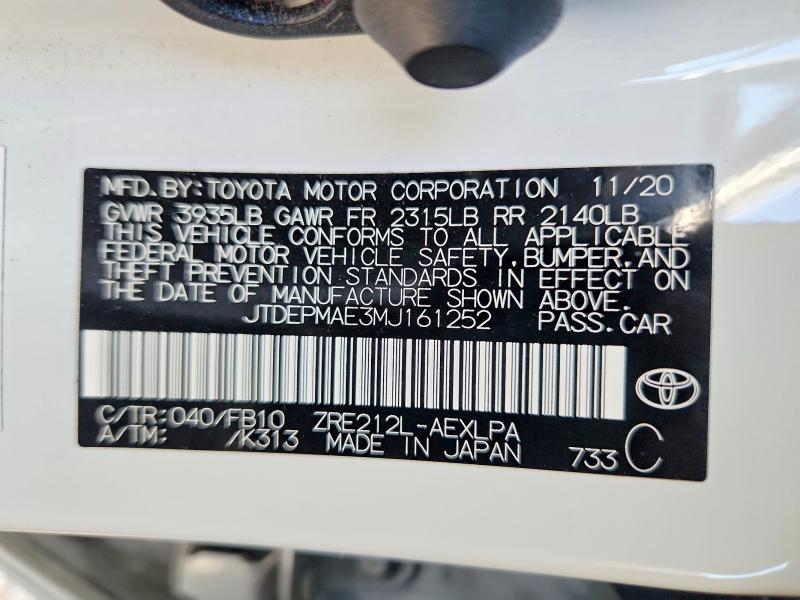 Продаж на аукціоні авто 2021 Toyota Corolla, vin: JTDEPMAE3MJ161252, номер лоту: 71382846
