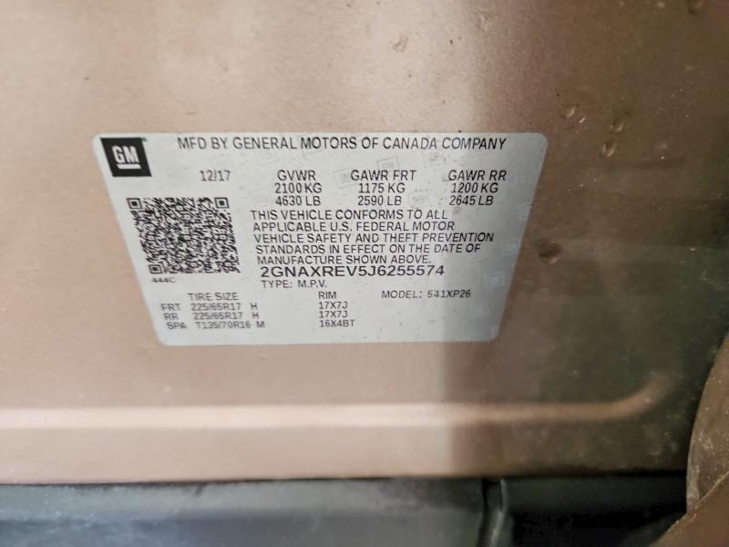 2018 Chevrolet Equinox მანქანა იყიდება აუქციონზე, vin: 2GNAXREV5J6255574, აუქციონის ნომერი: 70886676