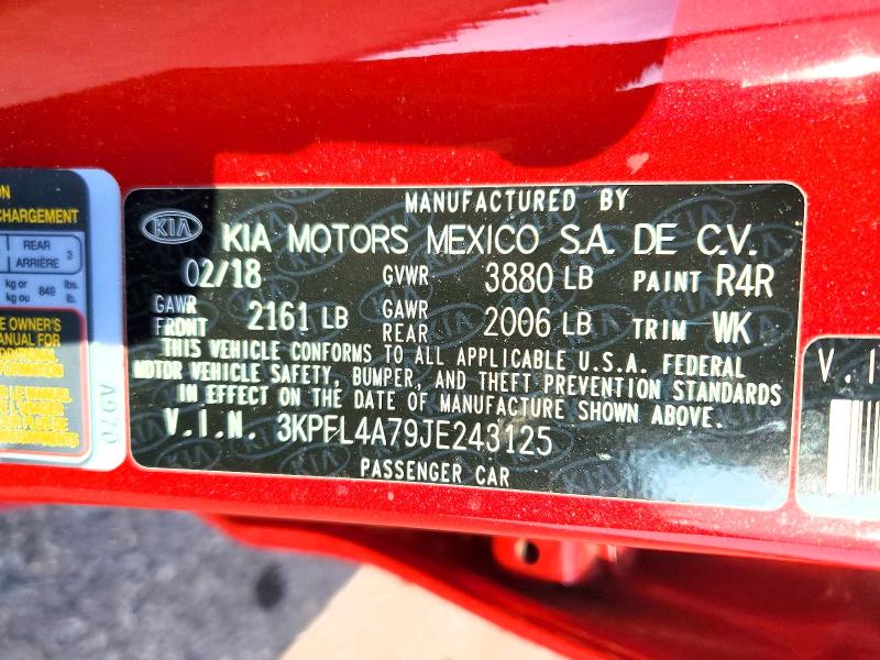 2018 Kia Forte მანქანა იყიდება აუქციონზე, vin: 3KPFL4A79JE243125, აუქციონის ნომერი: 71680866