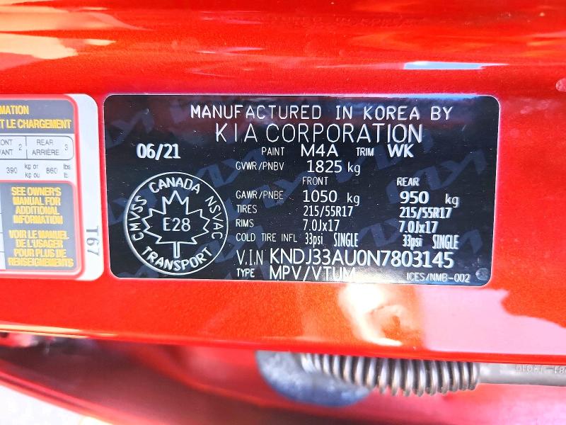 71586996 :رقم المزاد ، KNDJ33AU0N7803145 vin ، 2022 Kia Soul مزاد بيع