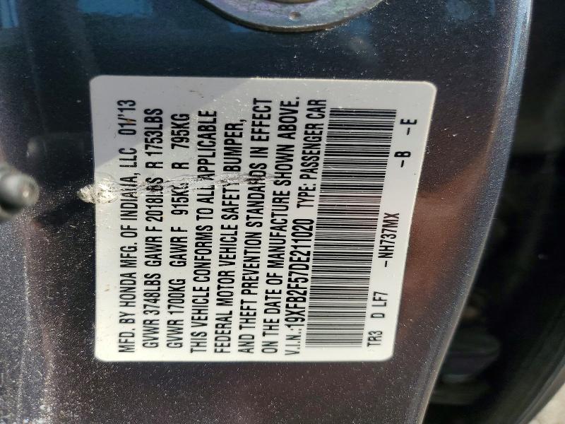 Продажа на аукционе авто 2013 Honda Civic, vin: 19XFB2F57DE211020, номер лота: 71139056