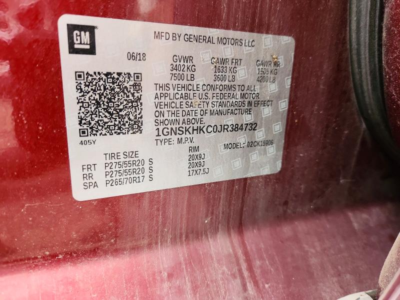 71428926 :رقم المزاد ، 1GNSKHKC0JR384732 vin ، 2018 Chevrolet Suburban مزاد بيع