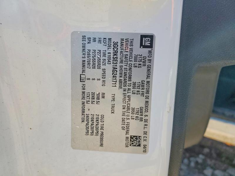 71741496 :رقم المزاد ، 3GCRKSE31AG241711 vin ، 2010 Chevrolet Silverado مزاد بيع