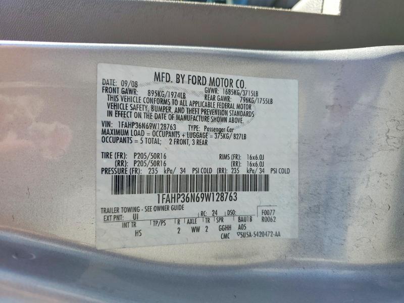 2009 Ford Focus მანქანა იყიდება აუქციონზე, vin: 1FAHP36N69W128763, აუქციონის ნომერი: 71220106