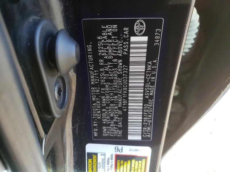 Aukcja sprzedaży 2012 Toyota Camry, vin: 4T1BF1FK8CU037327, numer aukcji: 70577236