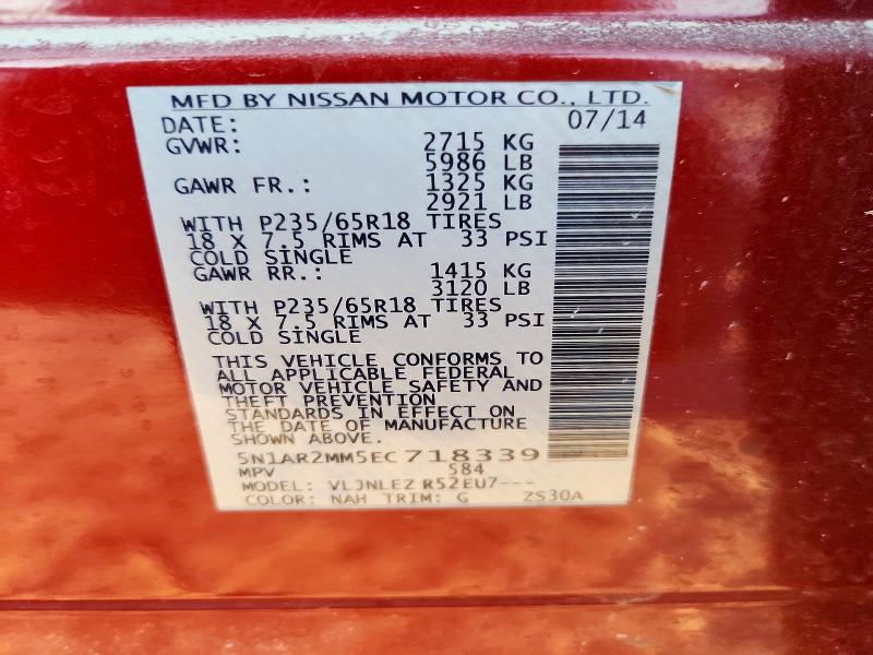 Продаж на аукціоні авто 2014 Nissan Pathfinder, vin: 5N1AR2MM5EC718339, номер лоту: 72139006