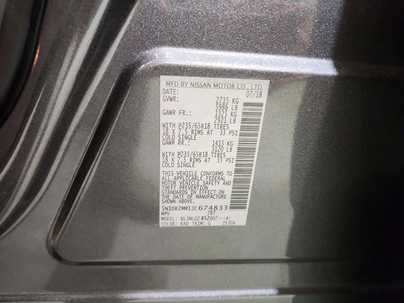 Продажа на аукционе авто 2018 Nissan Pathfinder, vin: 5N1DR2MM1JC674833, номер лота: 72376676