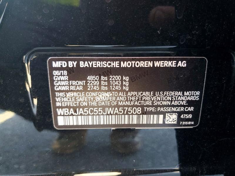 Aukcja sprzedaży 2018 Bmw 530, vin: WBAJA5C55JWA57508, numer aukcji: 72904016