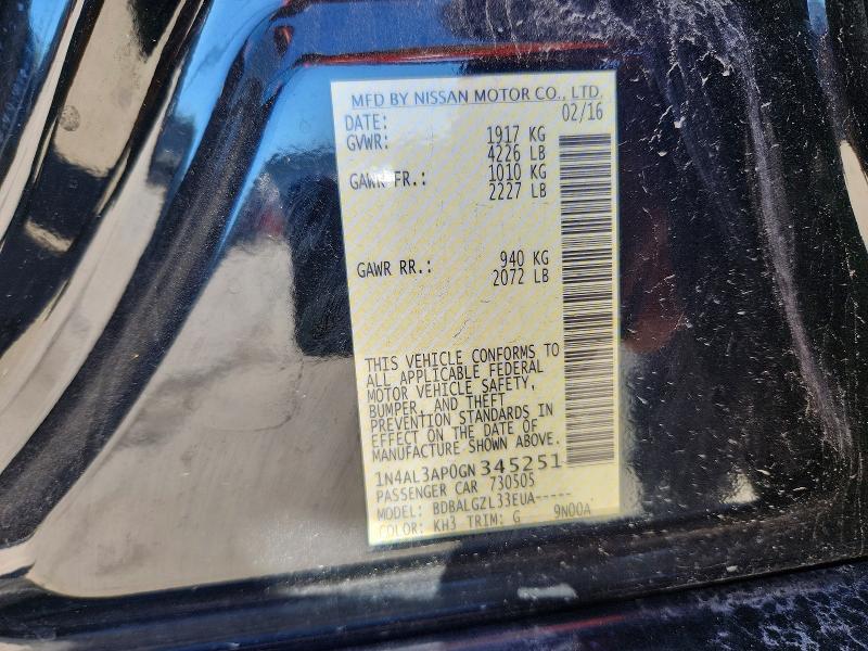 Aukcja sprzedaży 2016 Nissan Altima, vin: 1N4AL3AP0GN345251, numer aukcji: 71658876