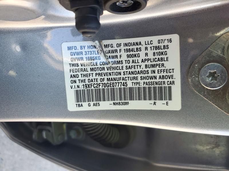 Продажа на аукционе авто 2016 Honda Civic, vin: 19XFC2F70GE077745, номер лота: 73057336