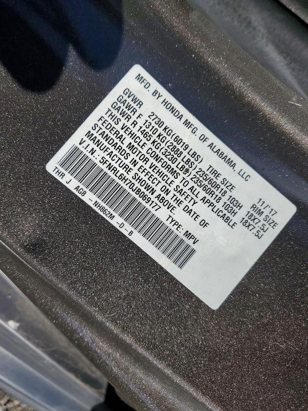 2018 Honda Odyssey მანქანა იყიდება აუქციონზე, vin: 5FNRL6H70JB069177, აუქციონის ნომერი: 71676226