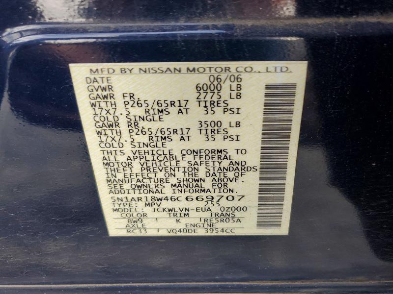 Продаж на аукціоні авто 2006 Nissan Pathfinder, vin: 5N1AR18W46C669707, номер лоту: 71164116