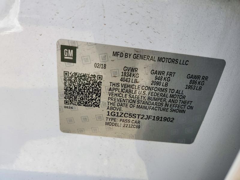 Продаж на аукціоні авто 2018 Chevrolet Malibu, vin: 1G1ZC5ST2JF191902, номер лоту: 72460206