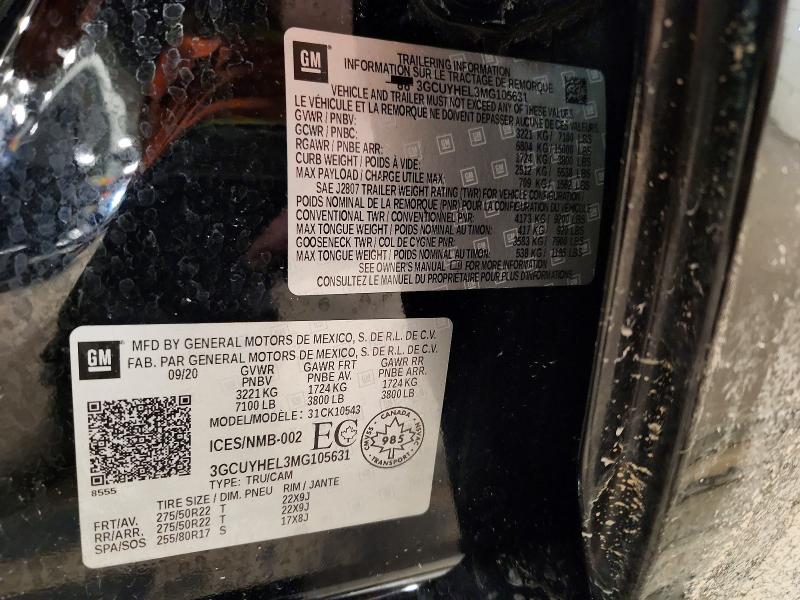 72356286 :رقم المزاد ، 3GCUYHEL3MG105631 vin ، 2021 Chevrolet Silverado مزاد بيع