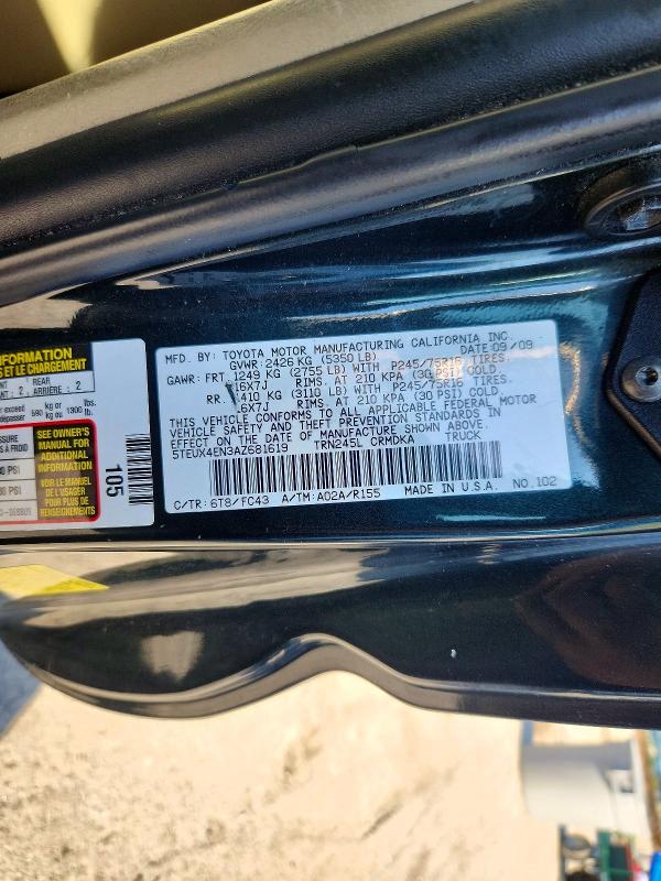 72599866 :رقم المزاد ، 5TEUX4EN3AZ681619 vin ، 2010 Toyota Tacoma مزاد بيع