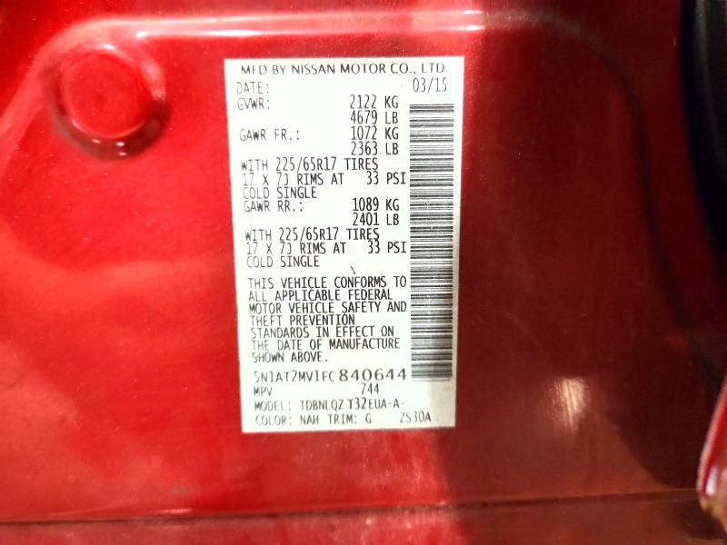 2015 Nissan Rogue მანქანა იყიდება აუქციონზე, vin: 5N1AT2MV1FC840644, აუქციონის ნომერი: 70773016