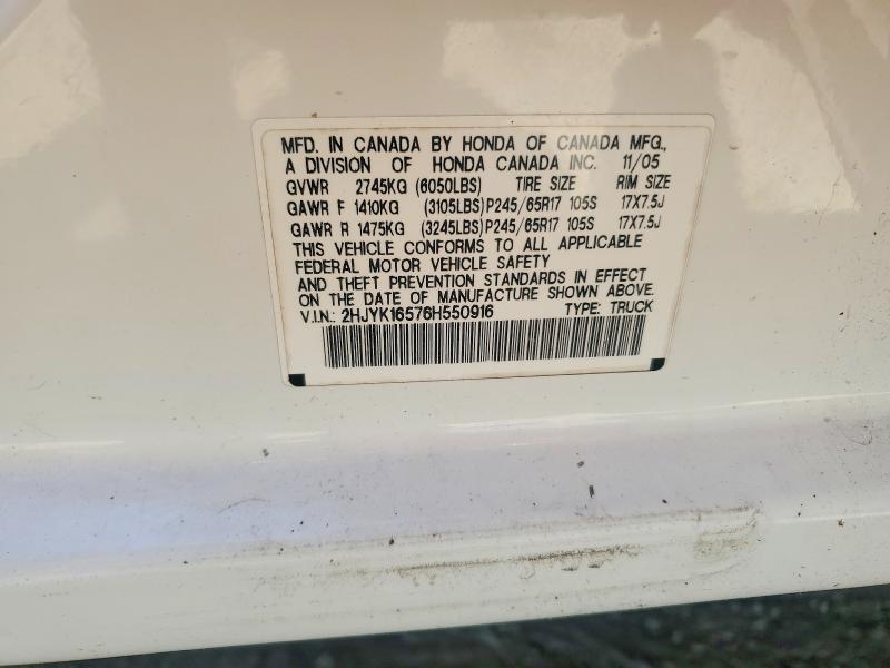 71544356 :رقم المزاد ، 2HJYK16576H550916 vin ، 2006 Honda Ridgeline مزاد بيع