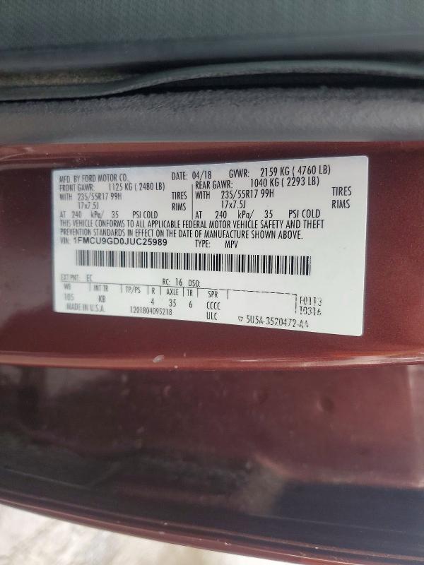 Продаж на аукціоні авто 2018 Ford Escape, vin: 1FMCU9GD0JUC25989, номер лоту: 73421666