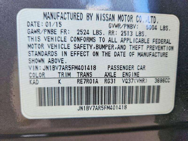 Продажа на аукционе авто 2015 Infiniti Q50, vin: JN1BV7AR5FM401418, номер лота: 71374216