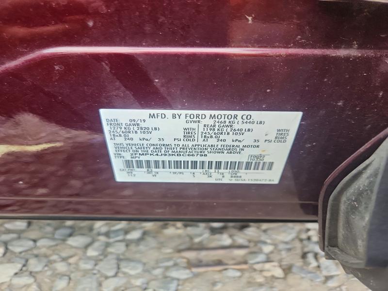 72478106 :رقم المزاد ، 2FMPK4J93KBC66798 vin ، 2019 Ford Edge مزاد بيع