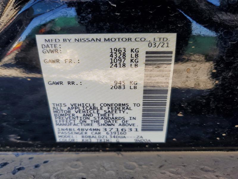 Auction sale of the 2021 Nissan Altima, vin: 1N4BL4BV4MN371631, lot number: 69374566