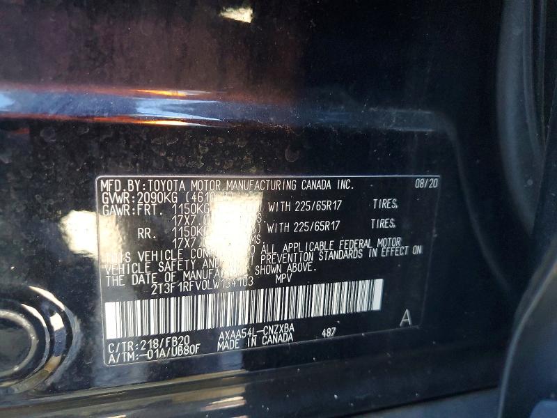 2020 Toyota Rav4 მანქანა იყიდება აუქციონზე, vin: 2T3F1RFV0LW134103, აუქციონის ნომერი: 71918286