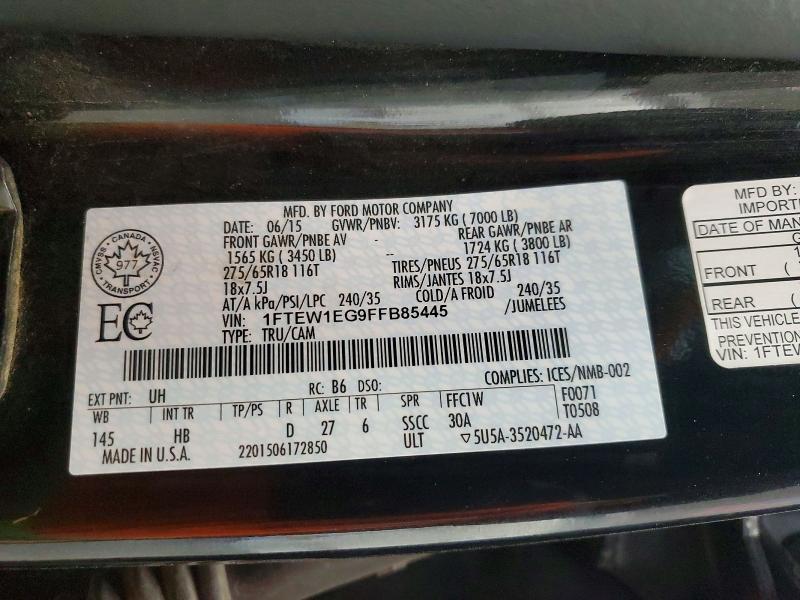 Aukcja sprzedaży 2015 Ford F150, vin: 1FTEW1EG9FFB85445, numer aukcji: 72461766